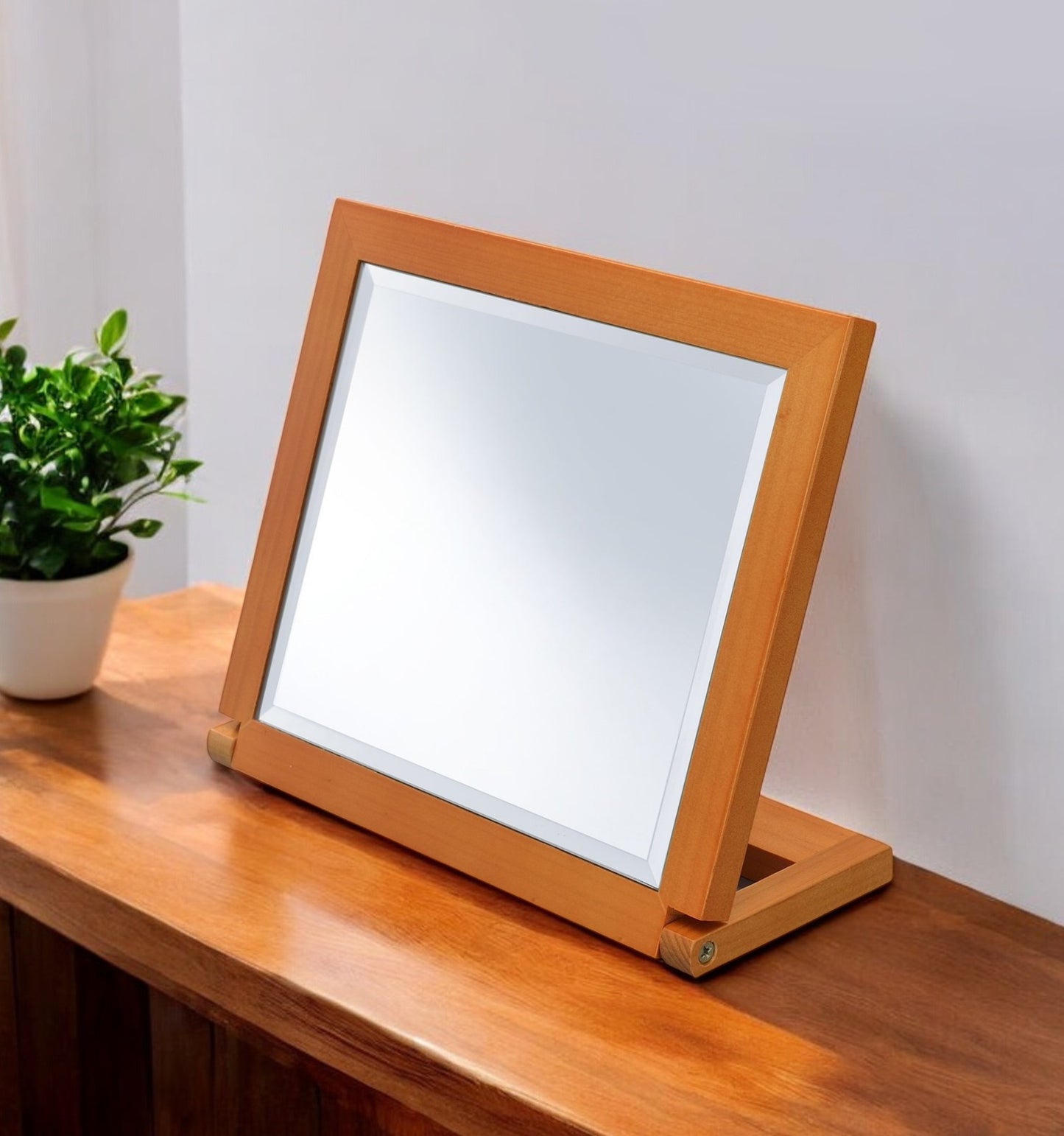 8" Brown Wood Framed Freestanding Makeup Shaving Tabletop Mirror-0