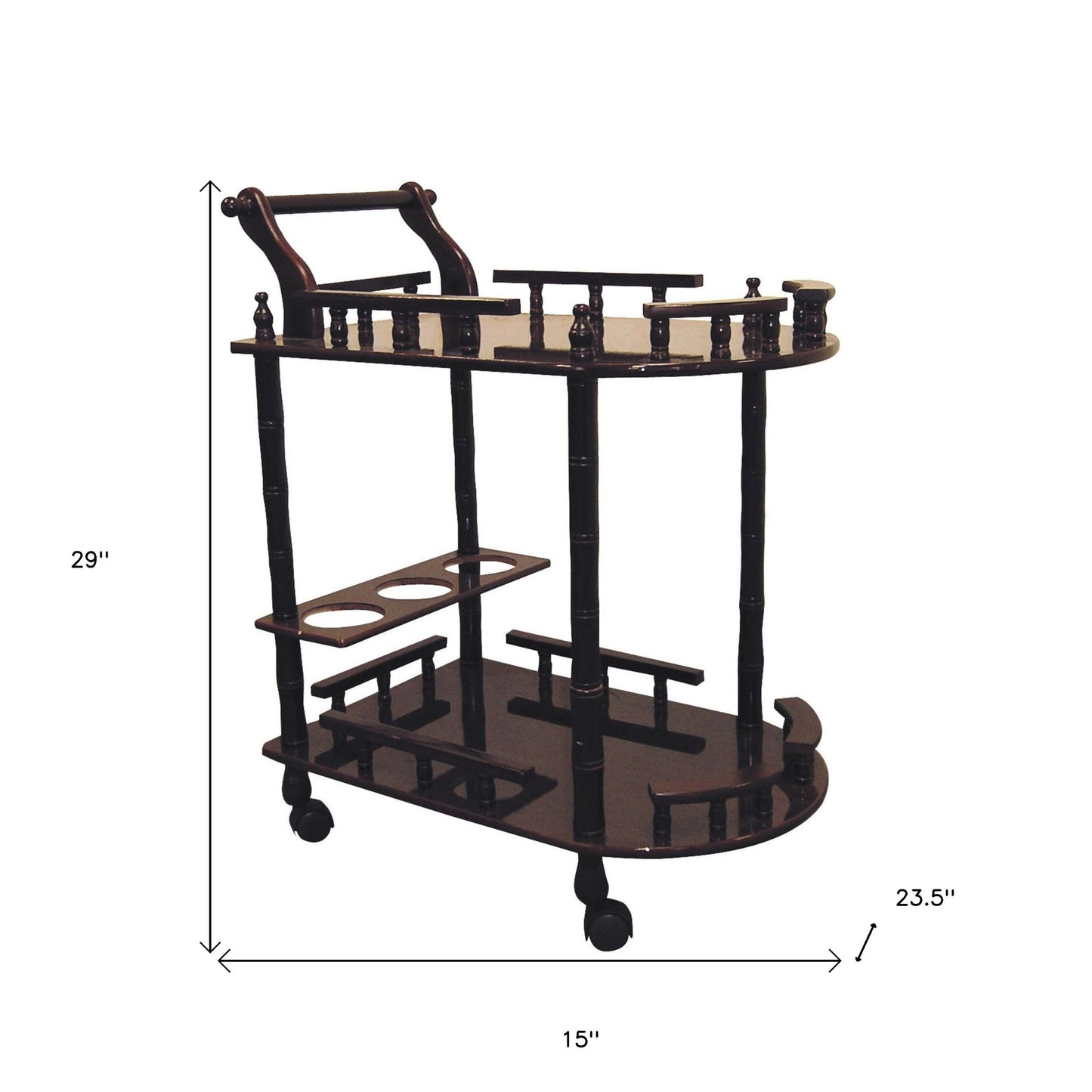 24" Dark Brown Rolling Bar Cart-5