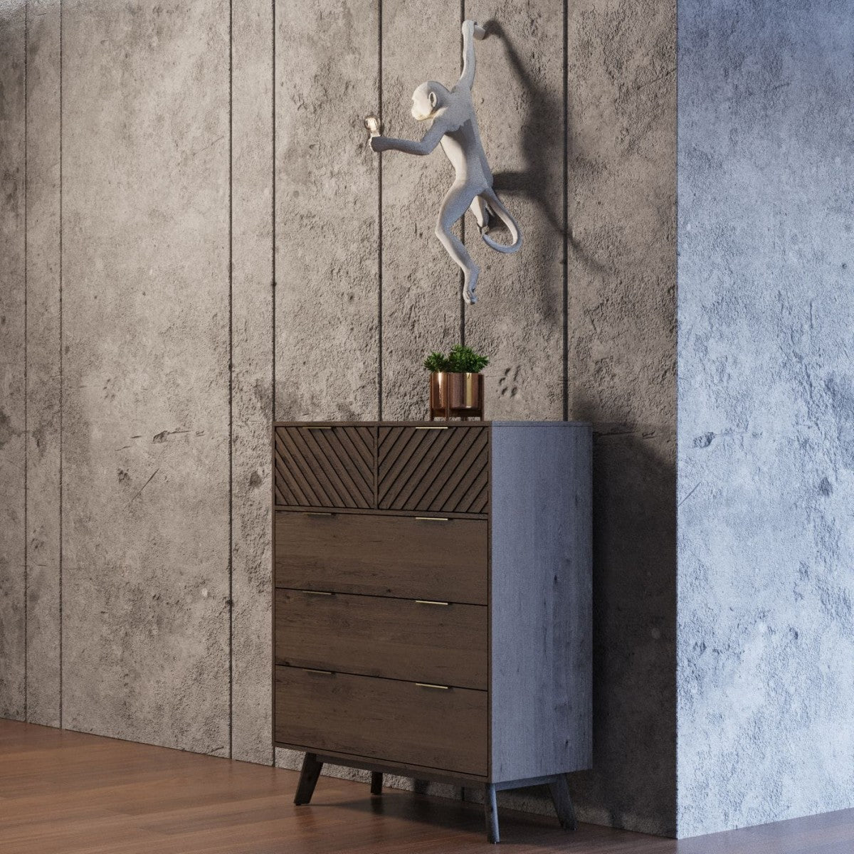 39" Dark Acacia Solid Wood Five Drawer Dresser-3