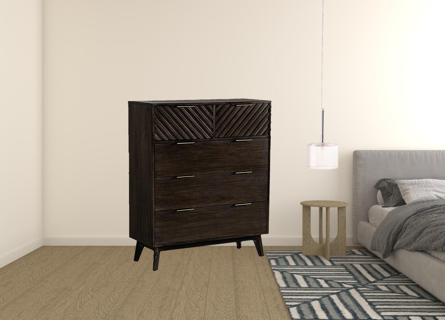 39" Dark Acacia Solid Wood Five Drawer Dresser-2