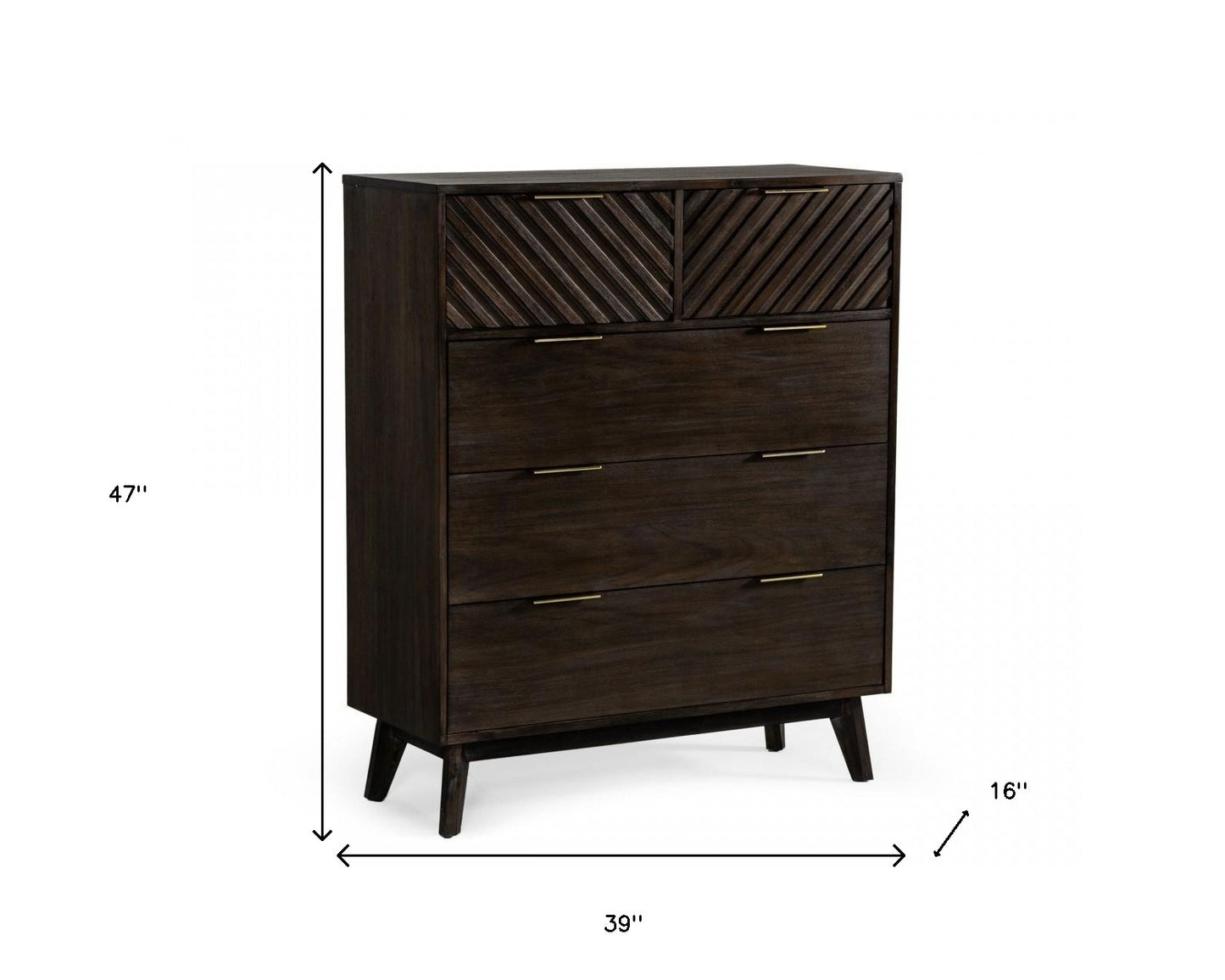 39" Dark Acacia Solid Wood Five Drawer Dresser-6