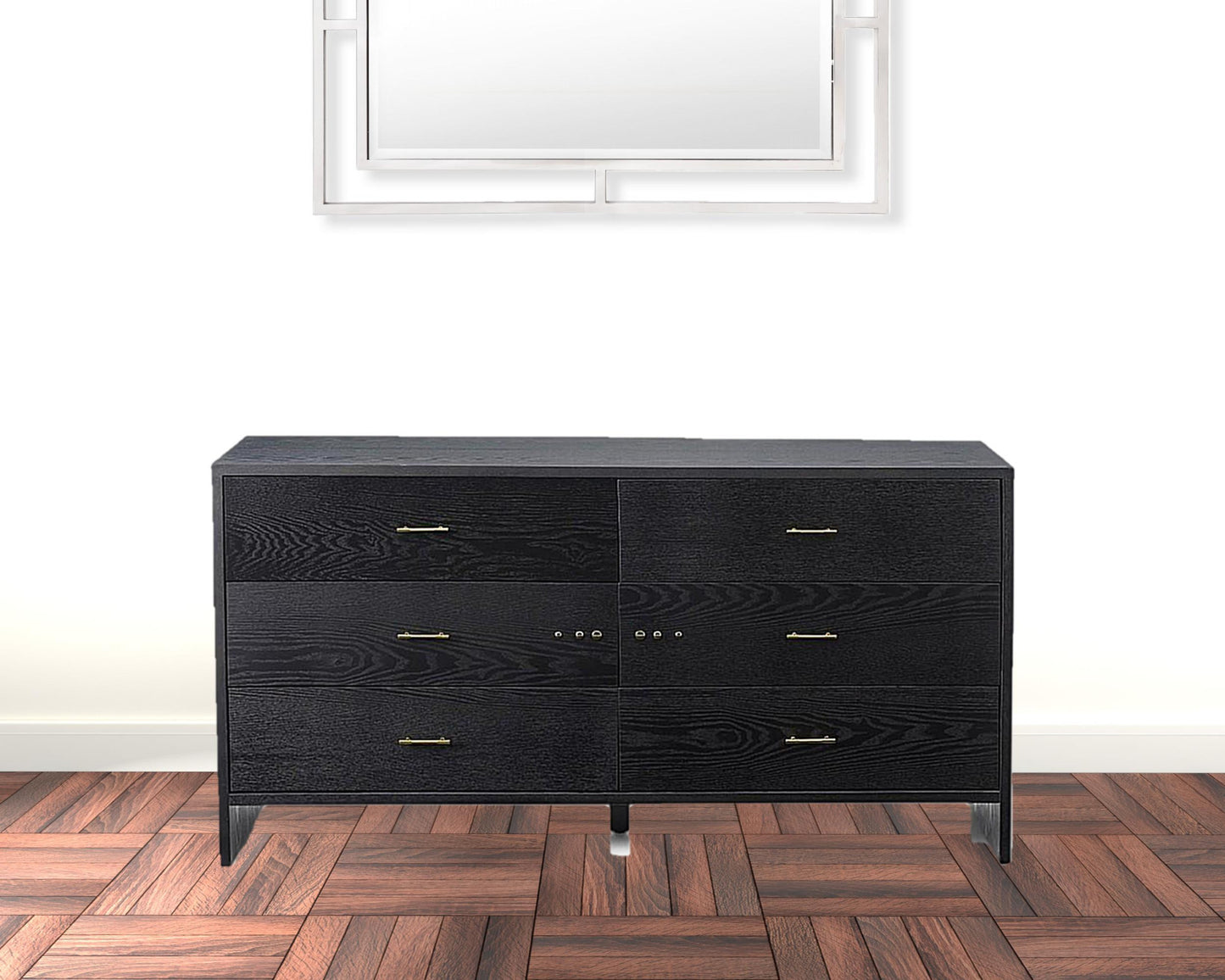 59" Grey Ash Manufactured Wood Six Drawer Double Dresser-1