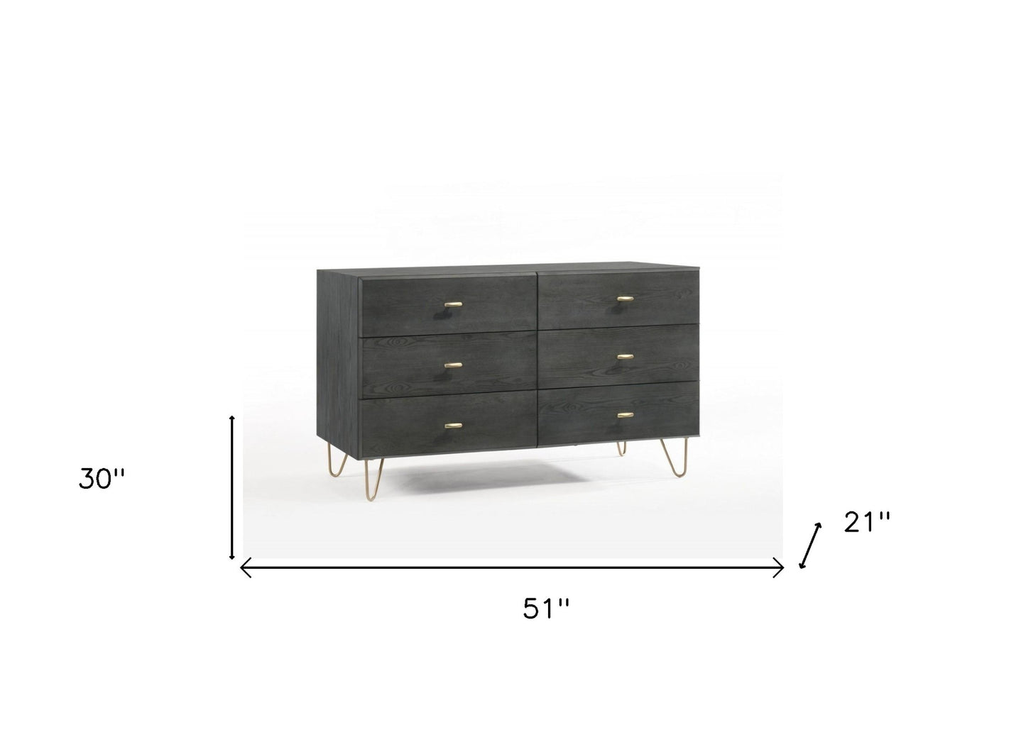 51" Grey Manufactured Wood Six Drawer Double Dresser-5