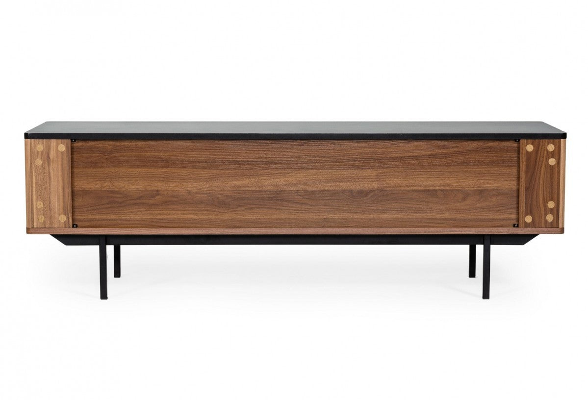 63" Walnut And Gray Wood Open And Enclosed Storage TV Stand-4