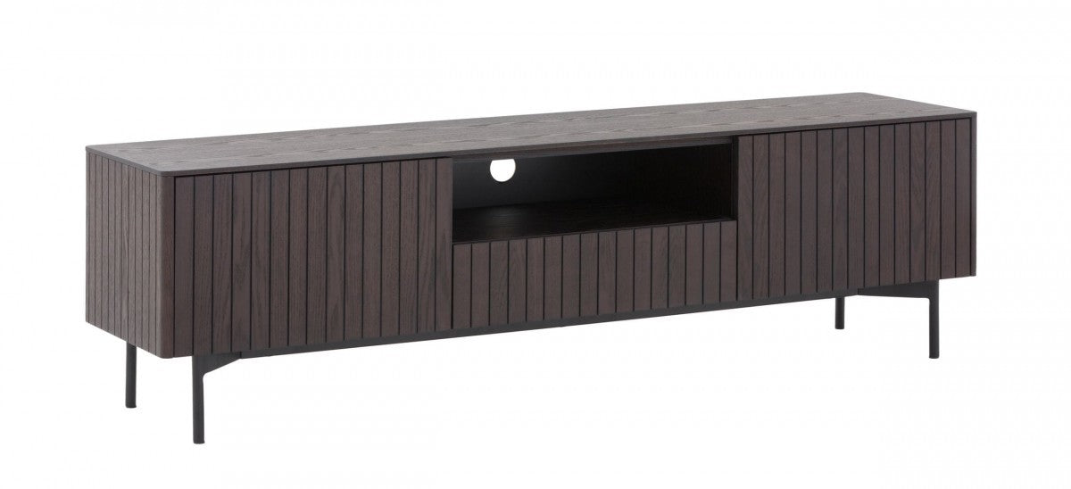 63" Dark Brown And Black Wood And Metal Open and Enclosed Storage TV Stand-3