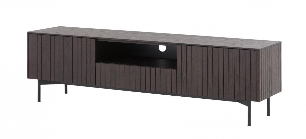 63" Dark Brown And Black Wood And Metal Open and Enclosed Storage TV Stand-2
