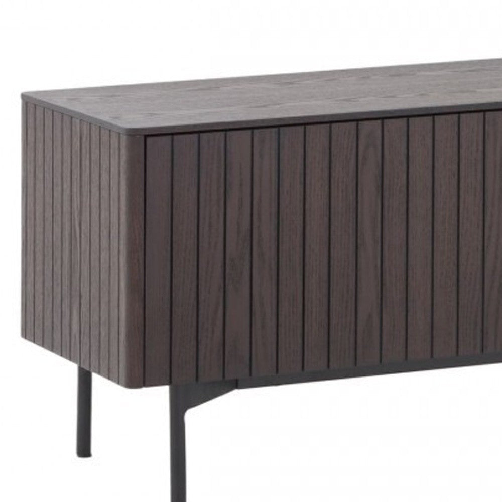 63" Dark Brown And Black Wood And Metal Open and Enclosed Storage TV Stand-4