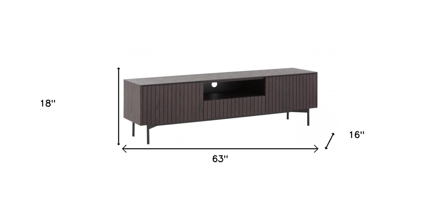 63" Dark Brown And Black Wood And Metal Open and Enclosed Storage TV Stand-6