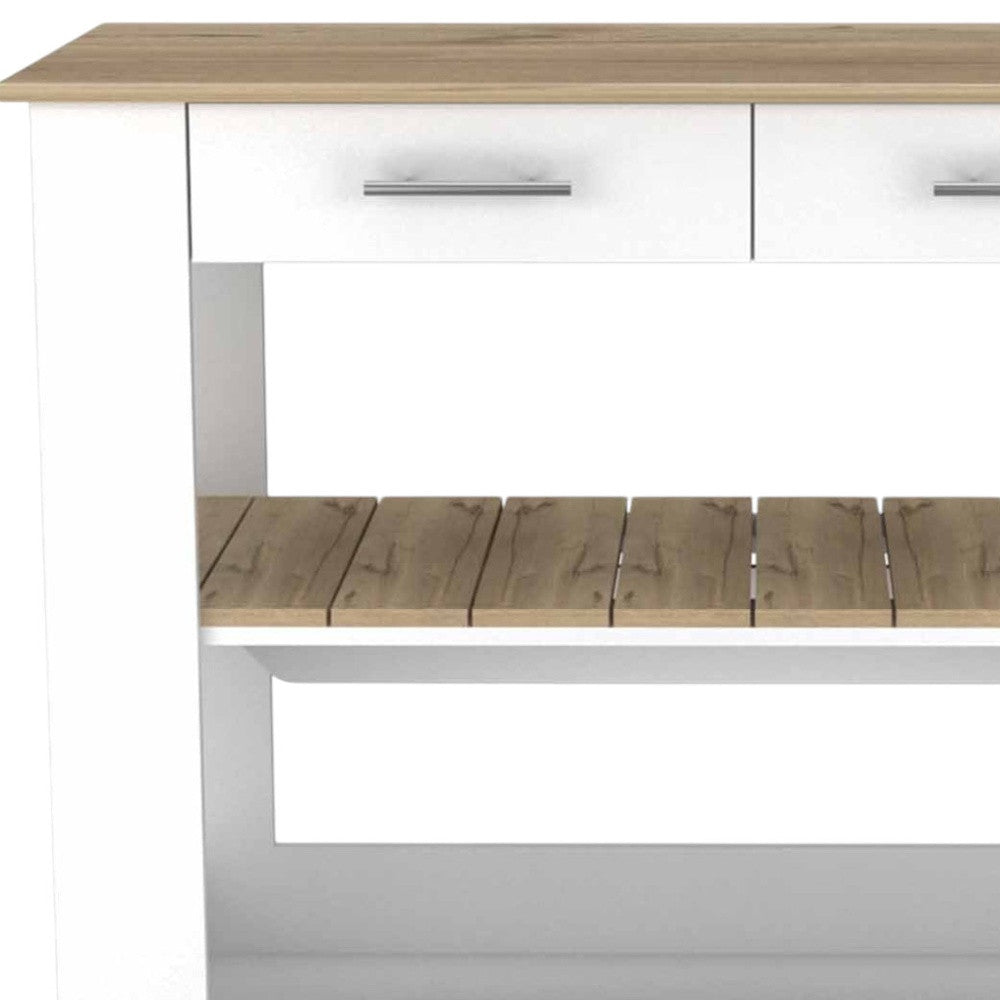 White and Brown 40" Rolling Kitchen Cart With Storage-4