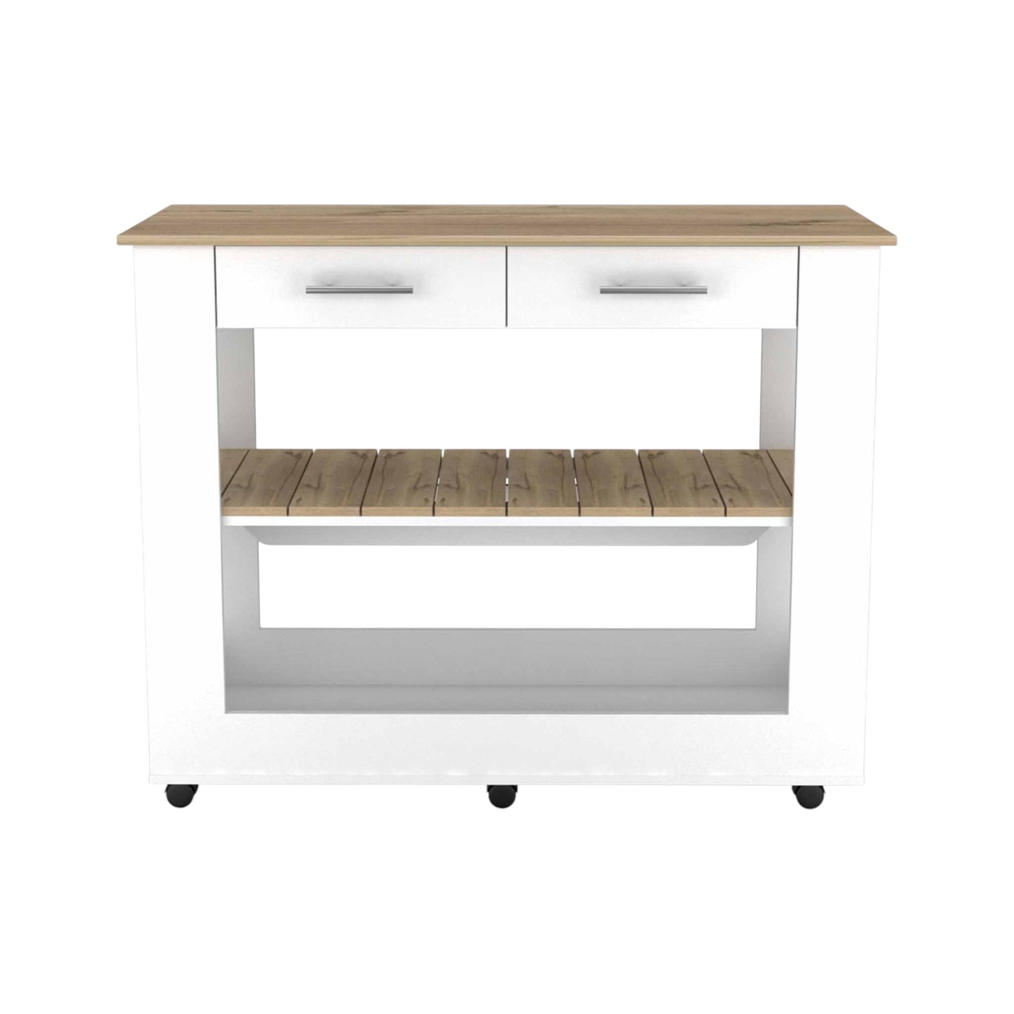 White and Brown 40" Rolling Kitchen Cart With Storage-1