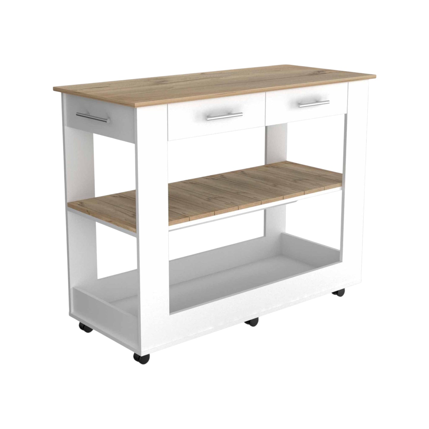 White and Brown 40" Rolling Kitchen Cart With Storage-2