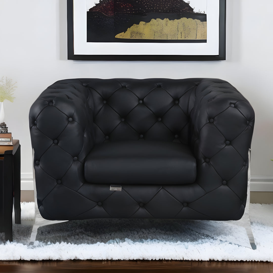 45" Black And Silver Italian Leather Tufted Chesterfield Chair-6