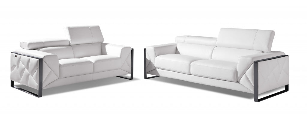 Two Piece Indoor White Italian Leather Five Person Seating Set-0