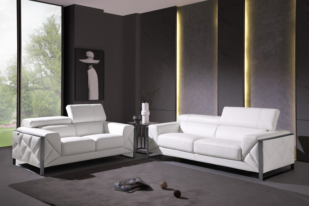 Two Piece Indoor White Italian Leather Five Person Seating Set-5