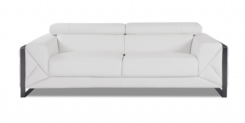 Two Piece Indoor White Italian Leather Five Person Seating Set-3