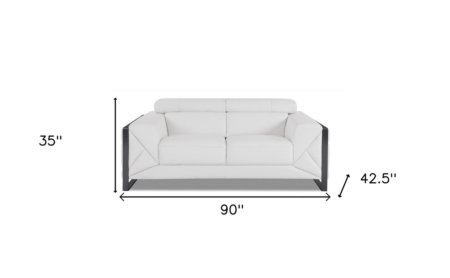 Two Piece Indoor White Italian Leather Five Person Seating Set-6