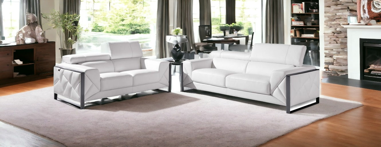 Two Piece Indoor White Italian Leather Five Person Seating Set-1