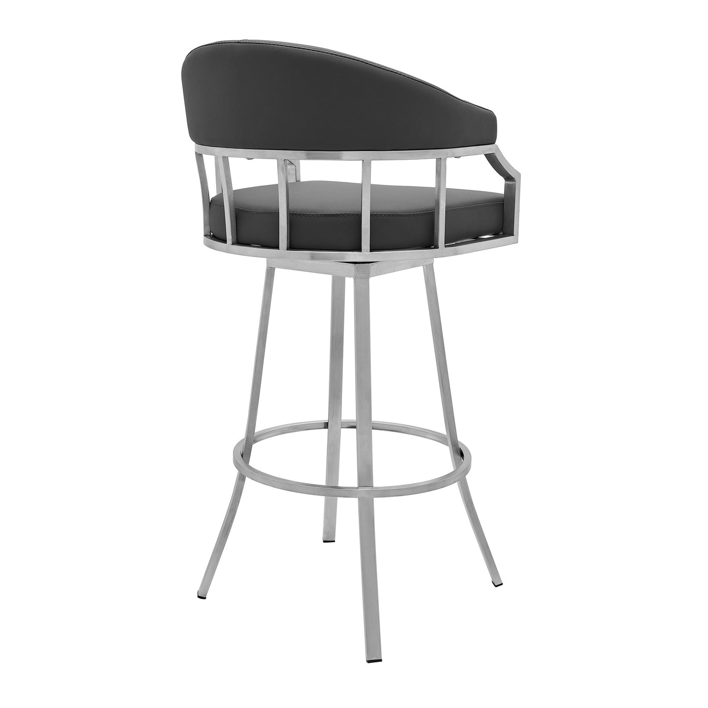 30" Gray And Silver Faux Leather And Iron Swivel Low Back Bar Height Bar Chair-4