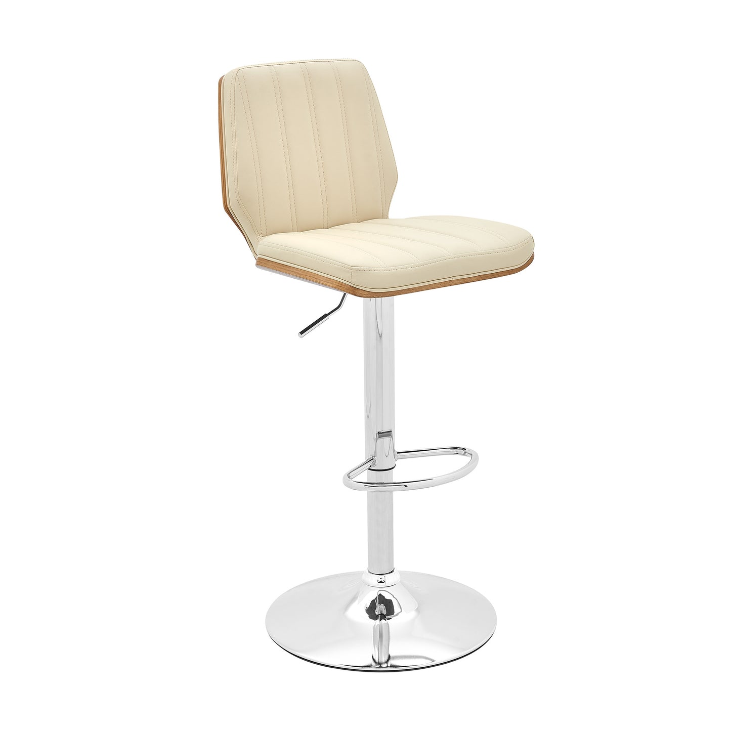 25" Cream And Silver Faux Leather And Steel Swivel Adjustable Height Bar Chair-0