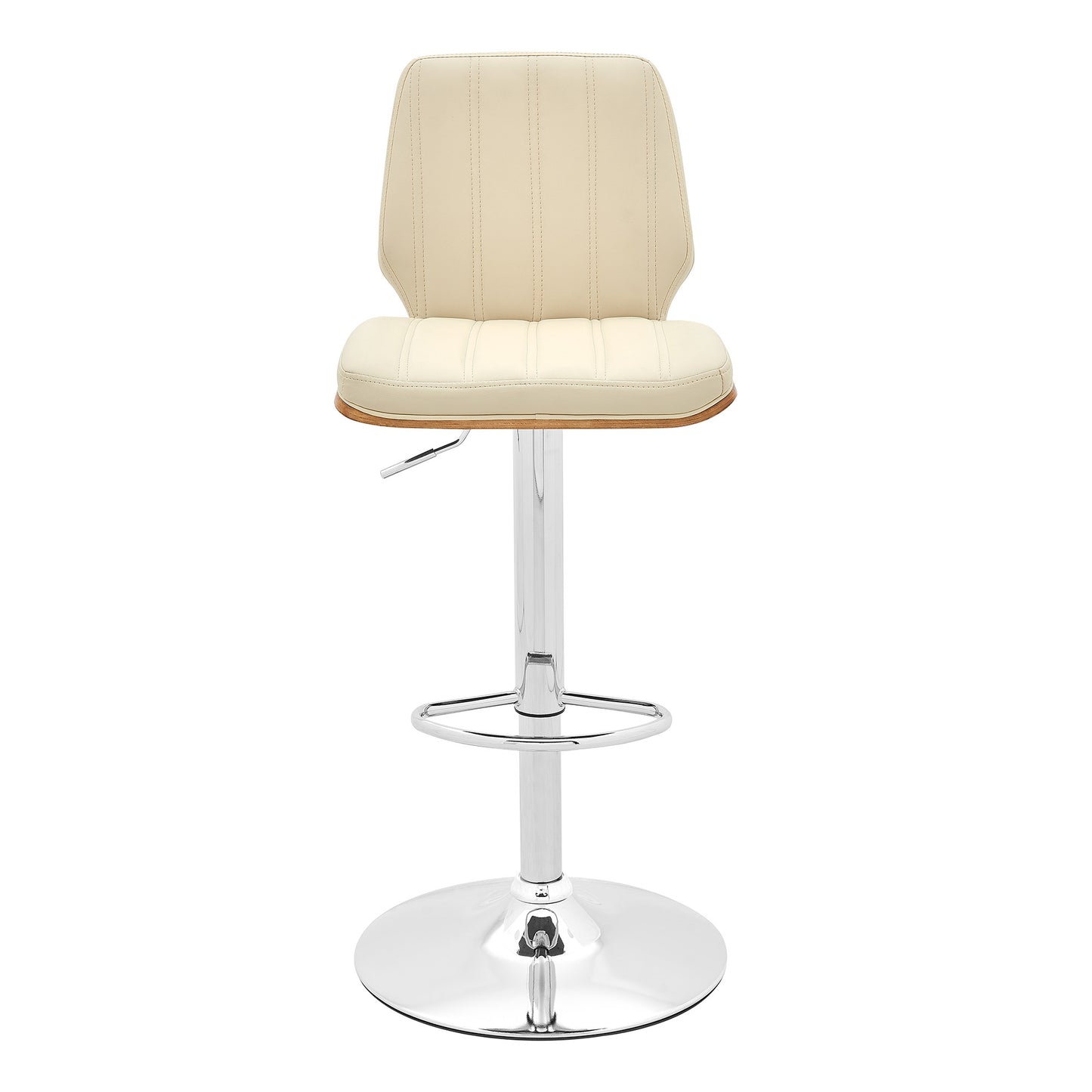 25" Cream And Silver Faux Leather And Steel Swivel Adjustable Height Bar Chair-2