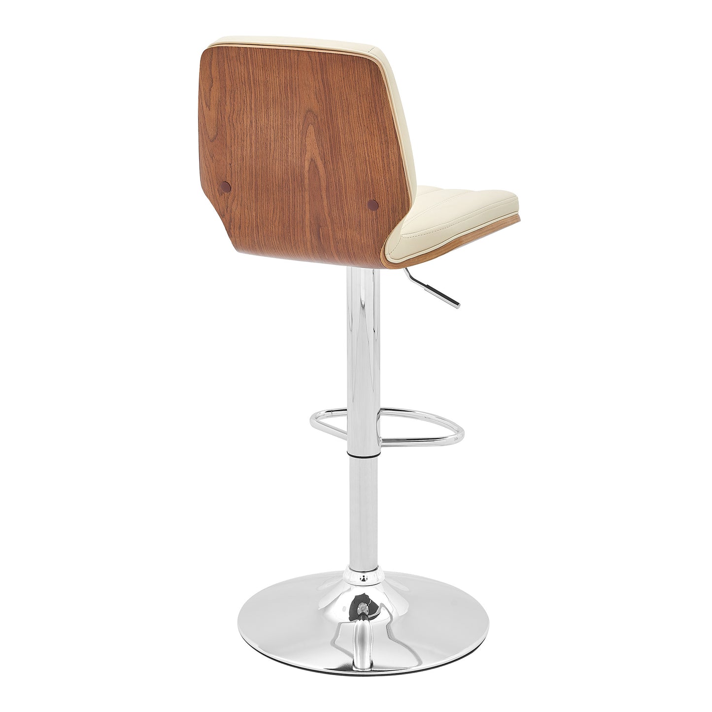 25" Cream And Silver Faux Leather And Steel Swivel Adjustable Height Bar Chair-4
