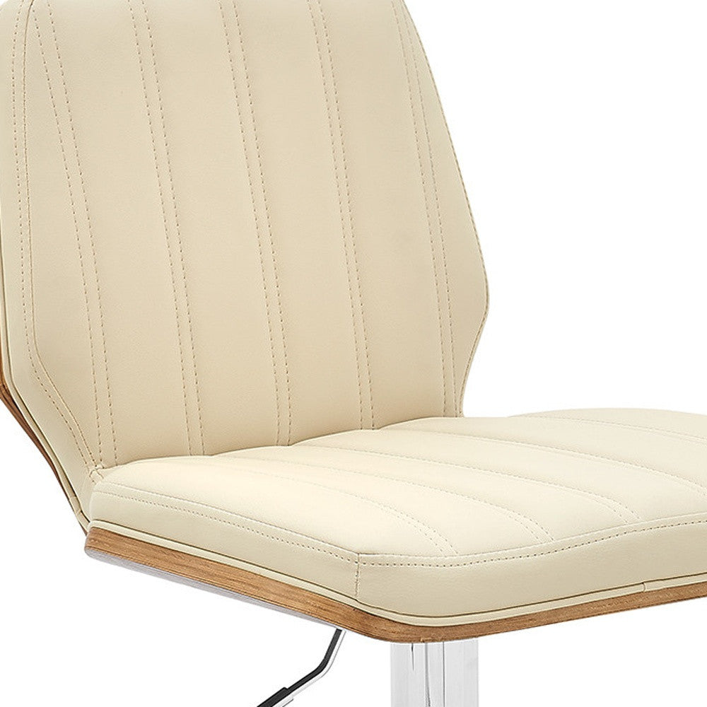 25" Cream And Silver Faux Leather And Steel Swivel Adjustable Height Bar Chair-8