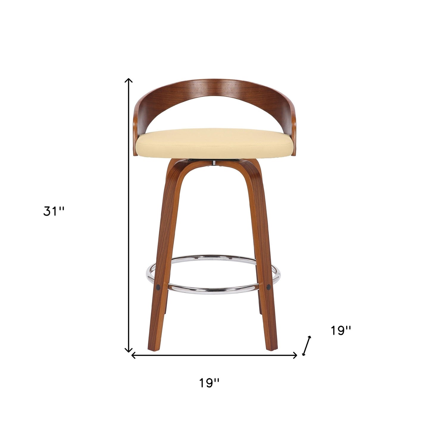 26" Cream and Brown Faux Leather and Solid Wood Low Back Counter Height Swivel Bar Chair-8