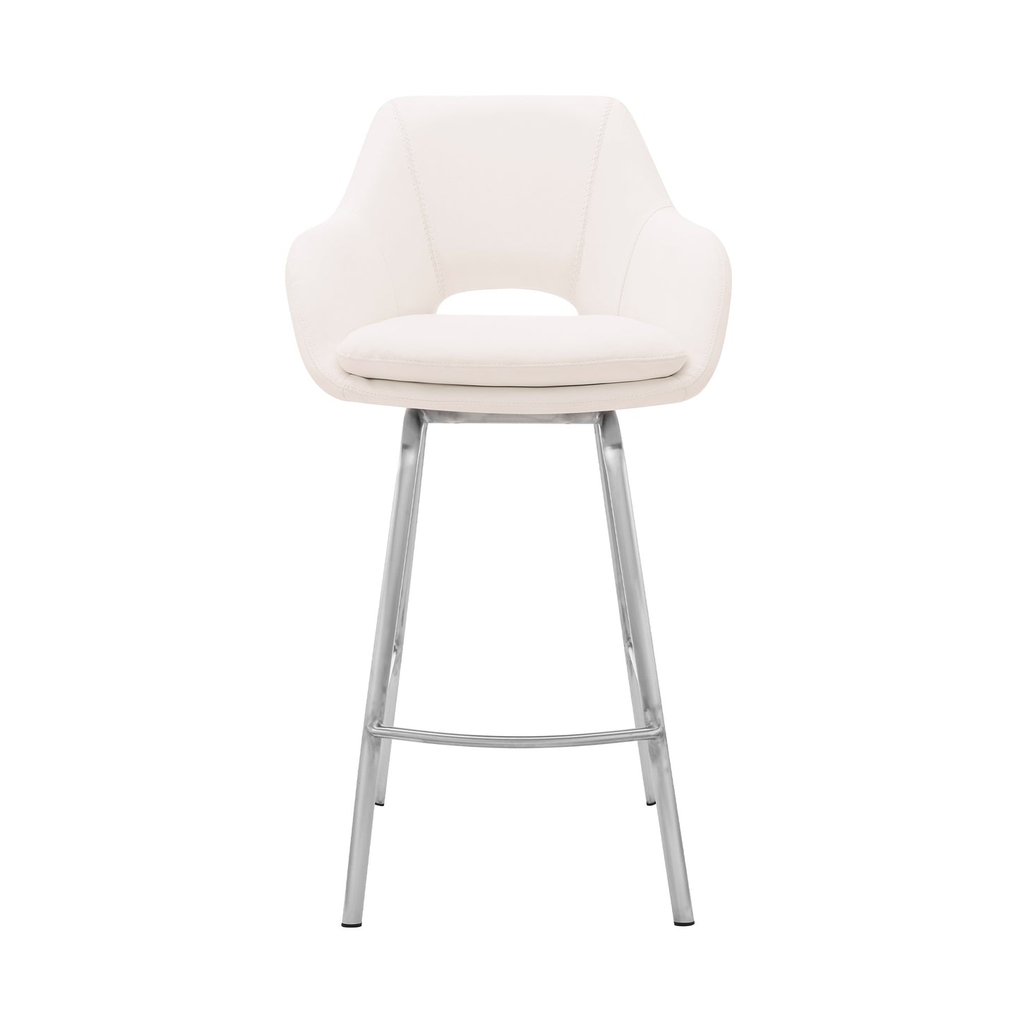 26" White And Silver Iron Swivel Low Back Counter Height Bar Chair-2