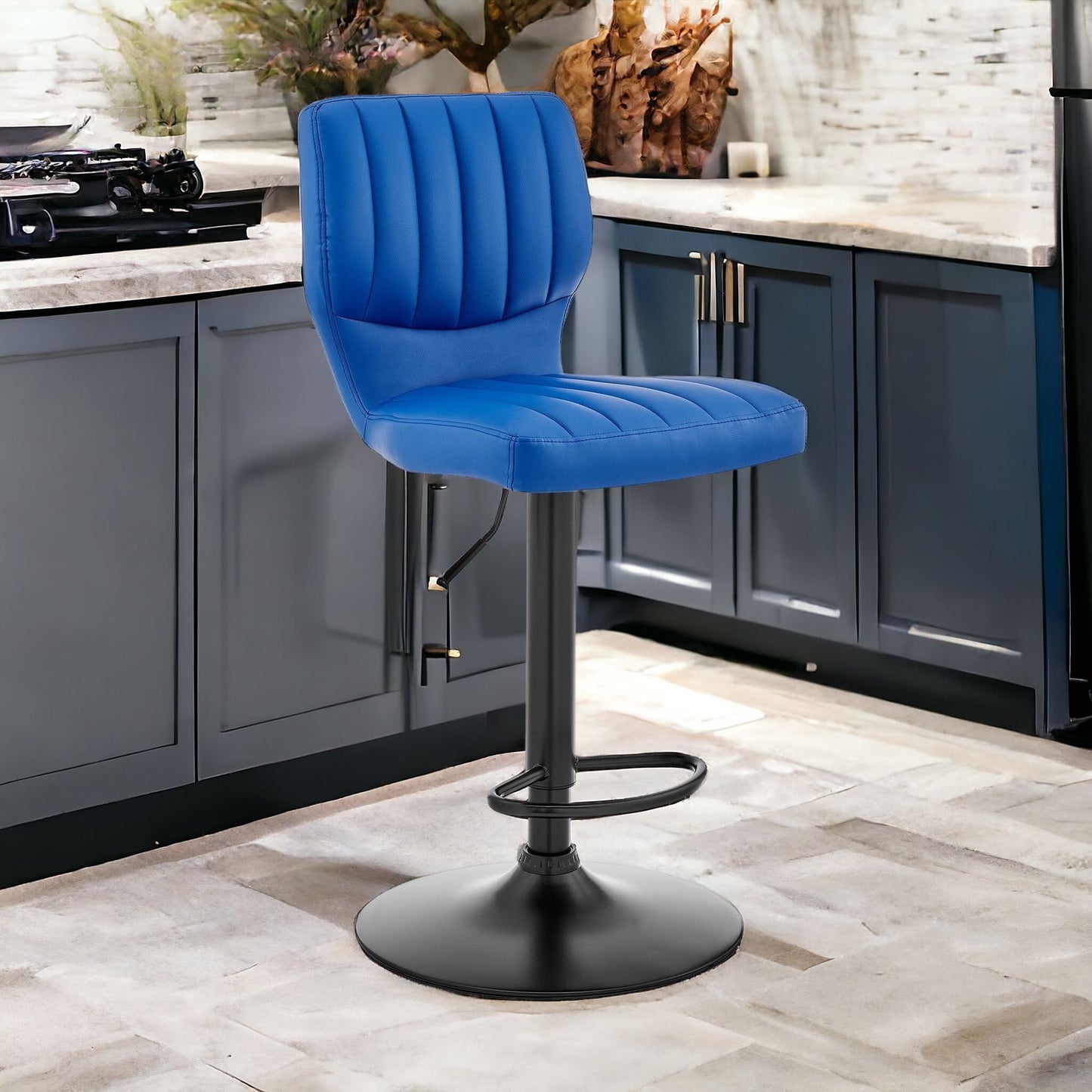 25" Blue And Black Iron Swivel Adjustable Height Bar Chair-0
