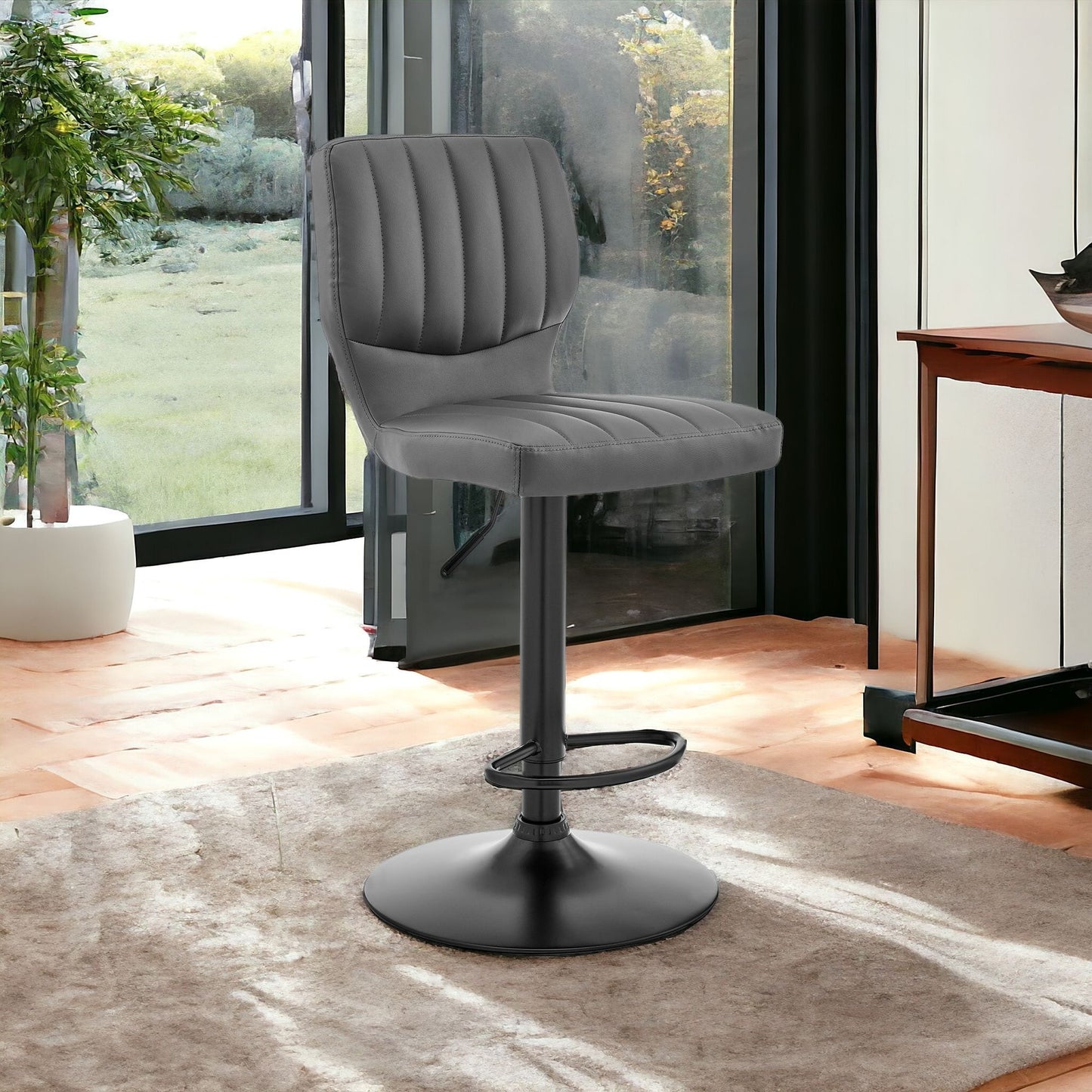 25" Gray And Black Iron Swivel Adjustable Height Bar Chair-1