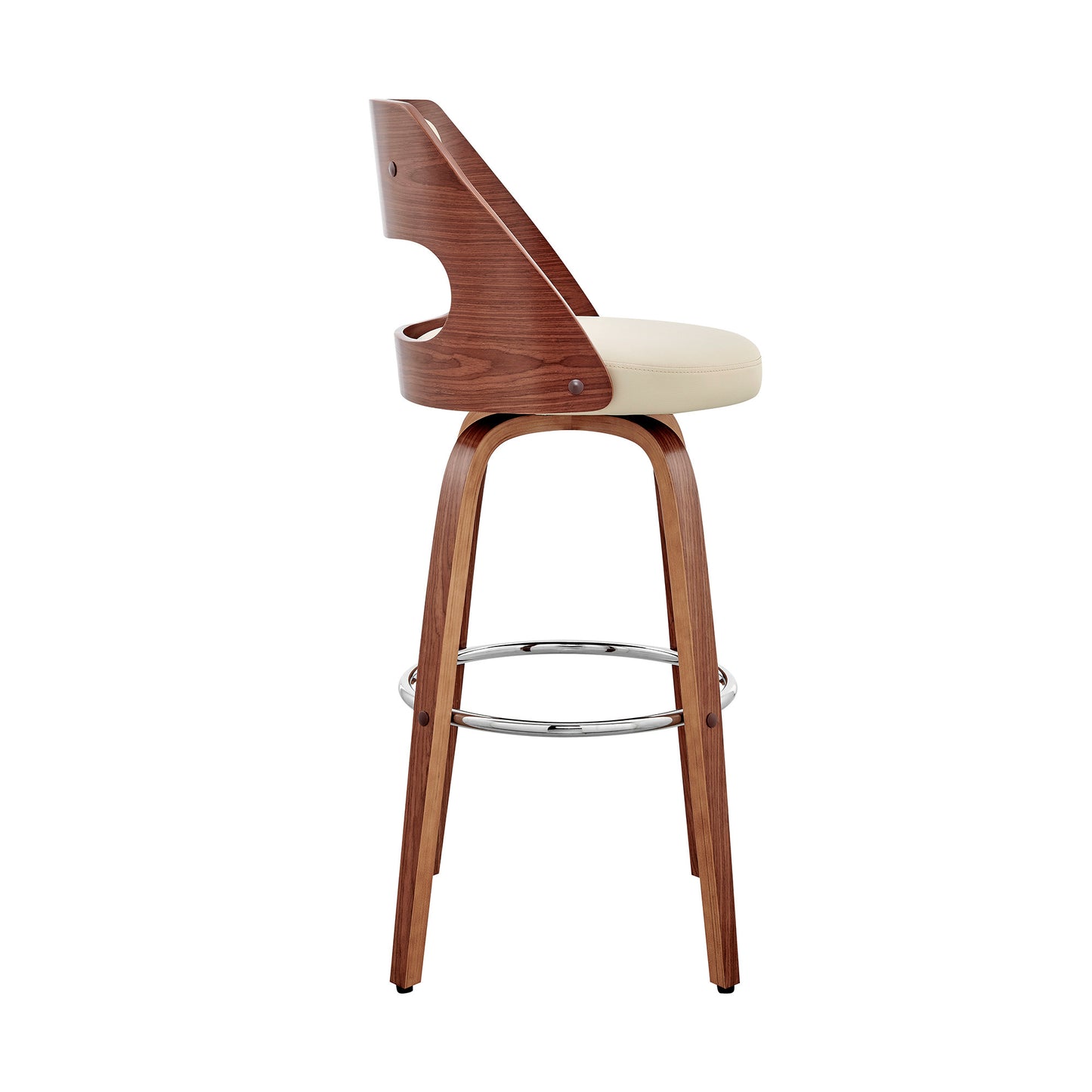 30" Cream and Brown Faux Leather Swivel Bar Chair-2