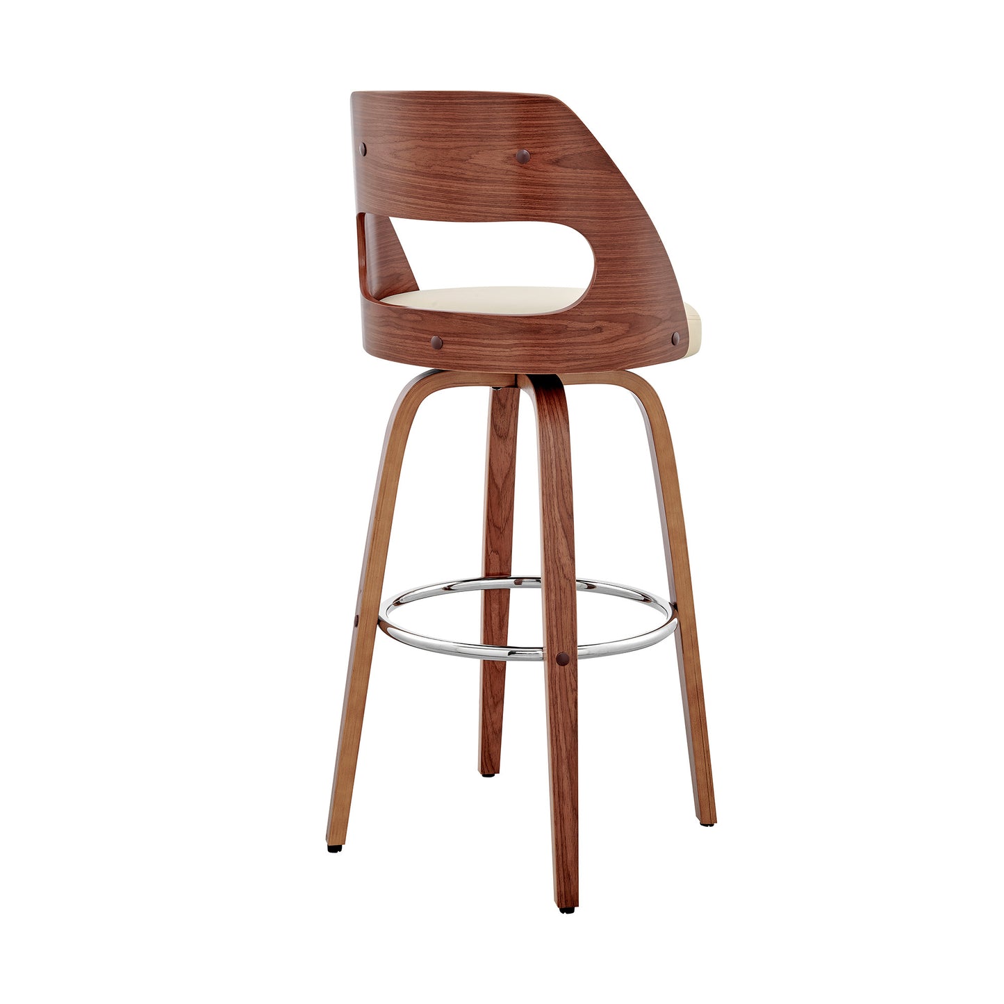 30" Cream and Brown Faux Leather Swivel Bar Chair-3