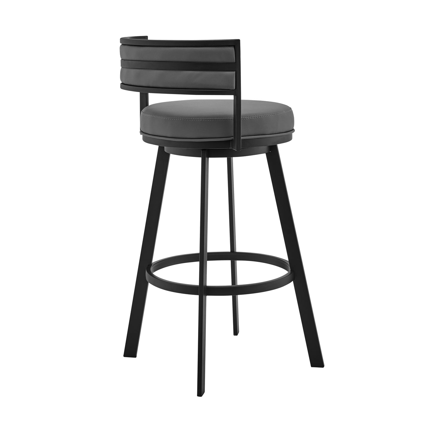 26" Gray And Black Faux Leather And Iron Swivel Low Back Counter Height Bar Chair-4