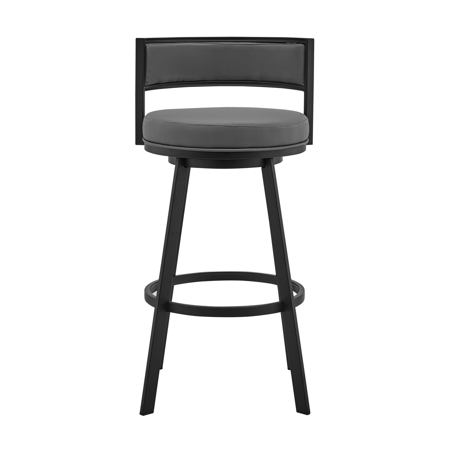 26" Gray And Black Faux Leather And Iron Swivel Low Back Counter Height Bar Chair-2