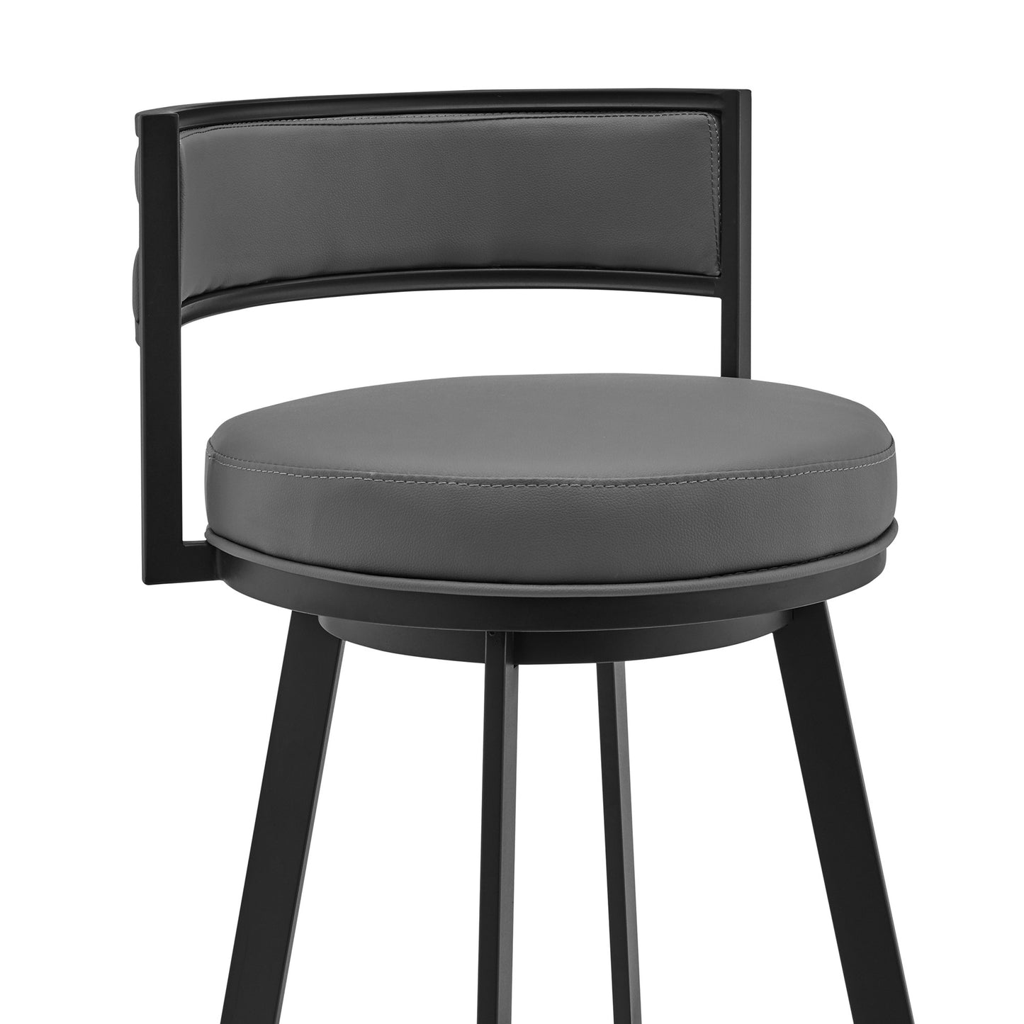 26" Gray And Black Faux Leather And Iron Swivel Low Back Counter Height Bar Chair-5