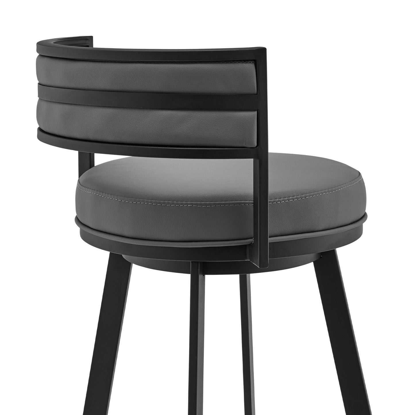 26" Gray And Black Faux Leather And Iron Swivel Low Back Counter Height Bar Chair-6