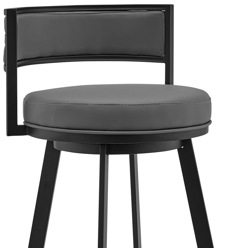 26" Gray And Black Faux Leather And Iron Swivel Low Back Counter Height Bar Chair-7