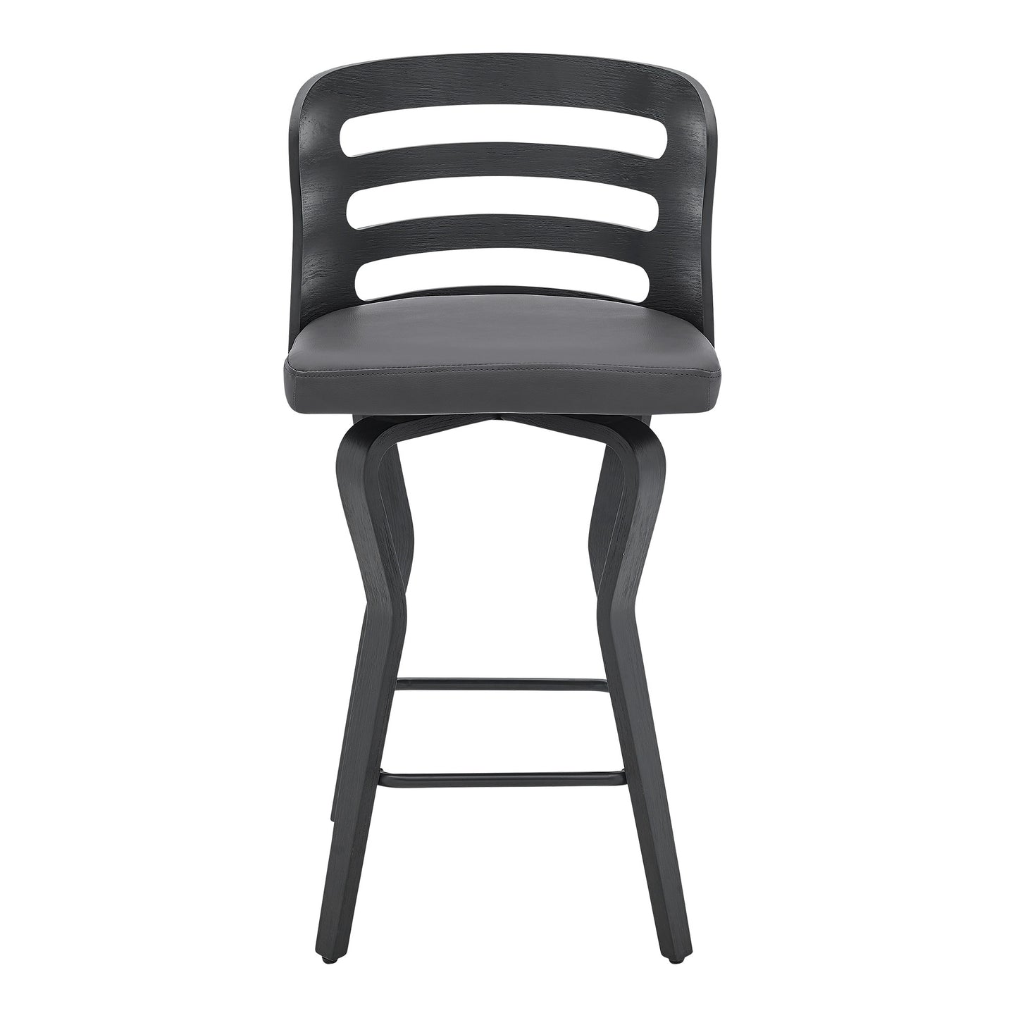 25" Gray And Black Faux Leather And Iron Swivel Low Back Counter Height Bar Chair-2