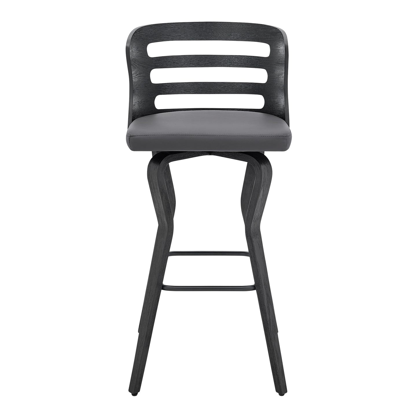 29" Gray And Black Faux Leather And Iron Swivel Low Back Bar Height Bar Chair-2