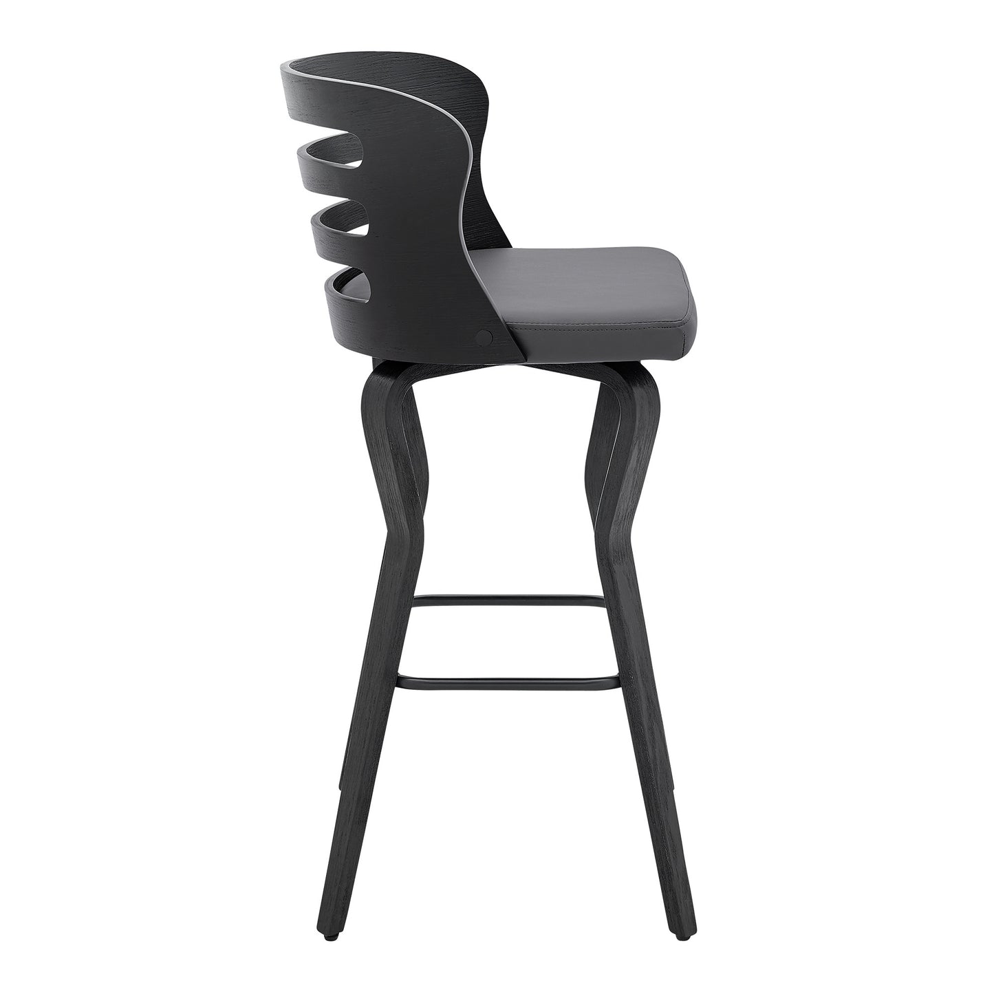 29" Gray And Black Faux Leather And Iron Swivel Low Back Bar Height Bar Chair-3