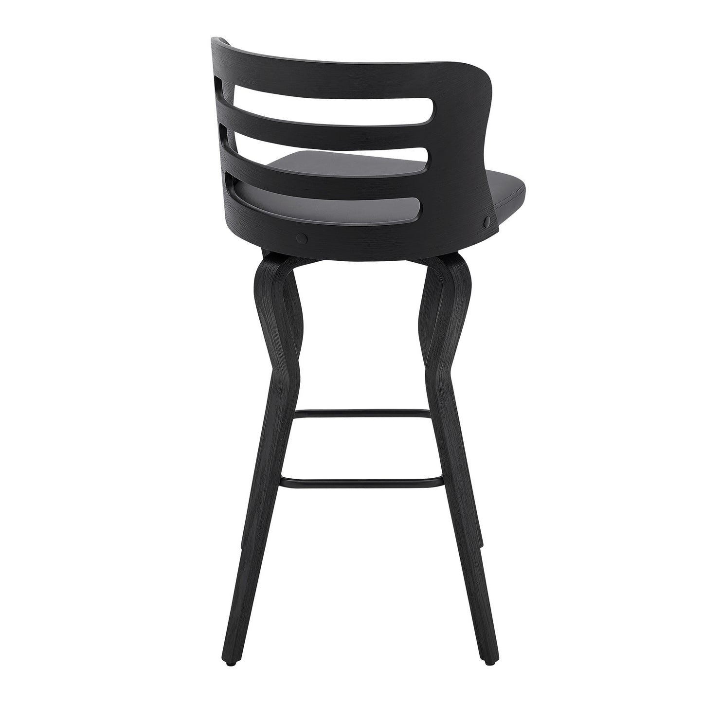 29" Gray And Black Faux Leather And Iron Swivel Low Back Bar Height Bar Chair-4