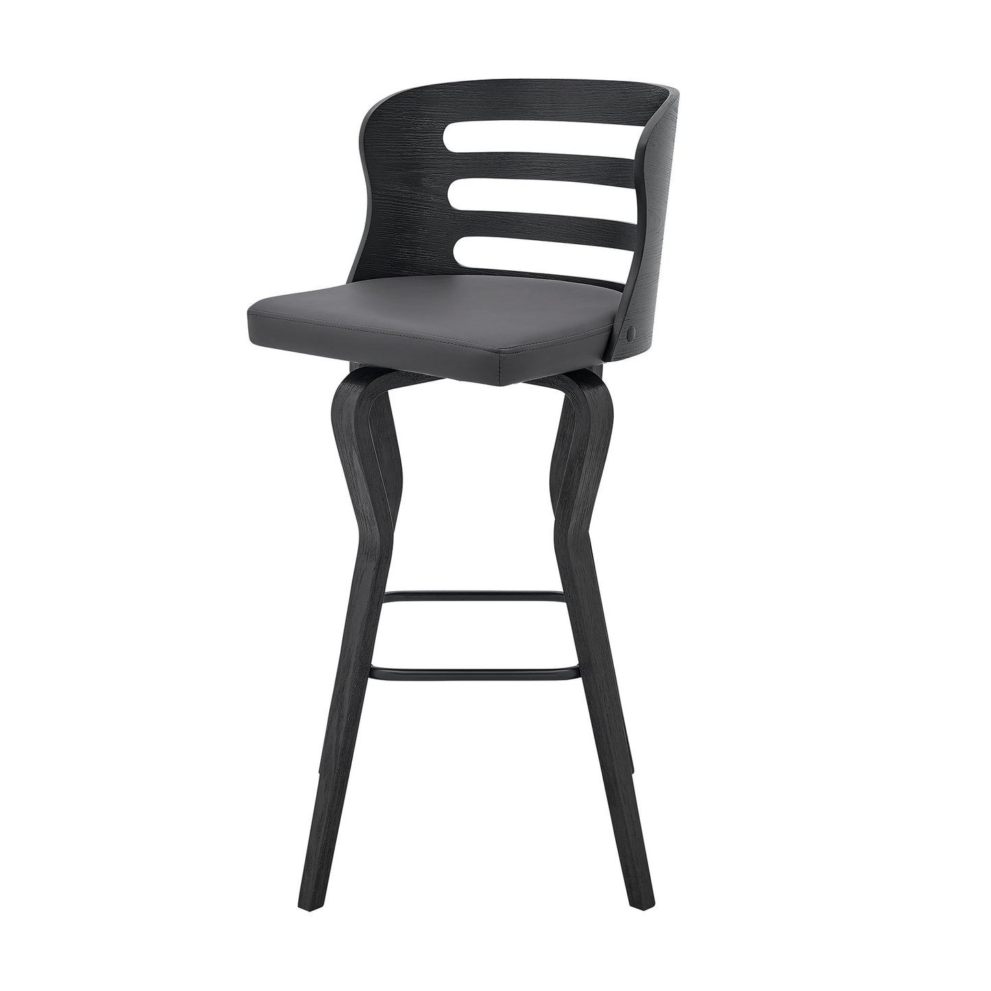 29" Gray And Black Faux Leather And Iron Swivel Low Back Bar Height Bar Chair-6