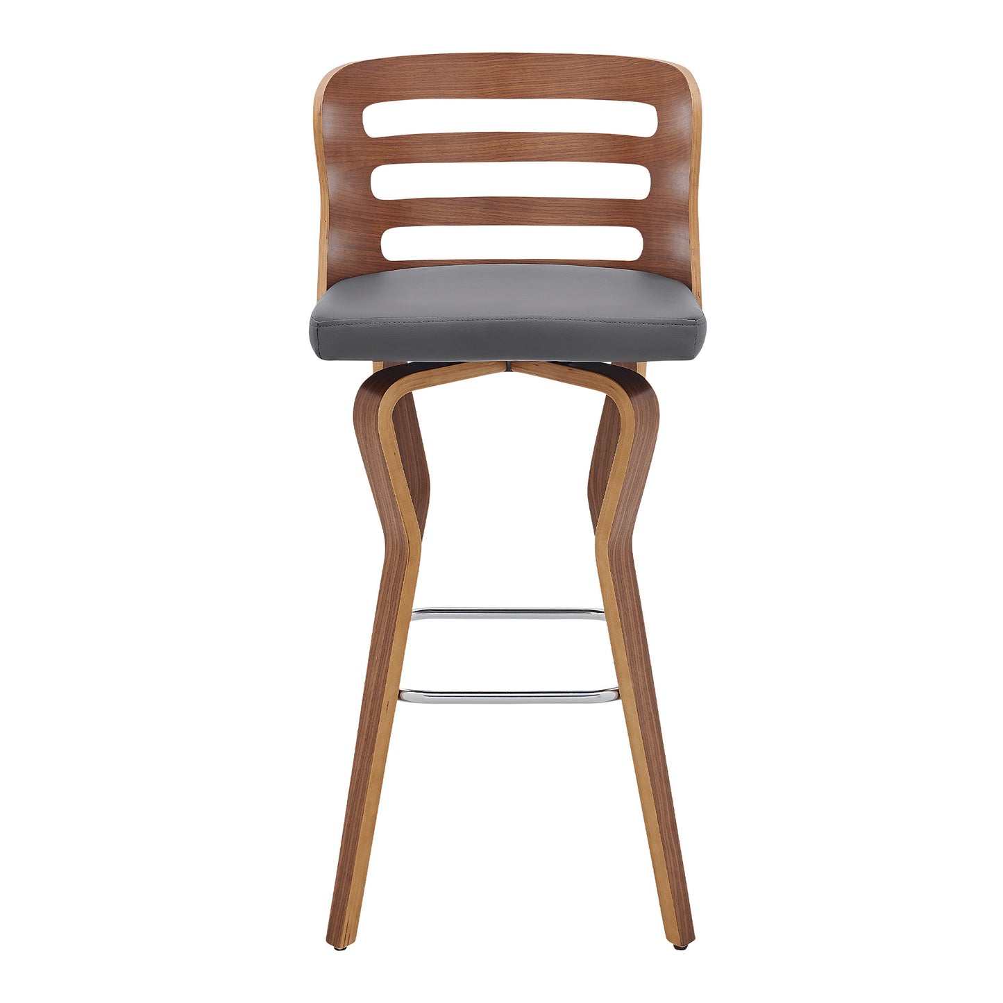 29" Gray And Brown Faux Leather Swivel Low Back Bar Height Bar Chair-2