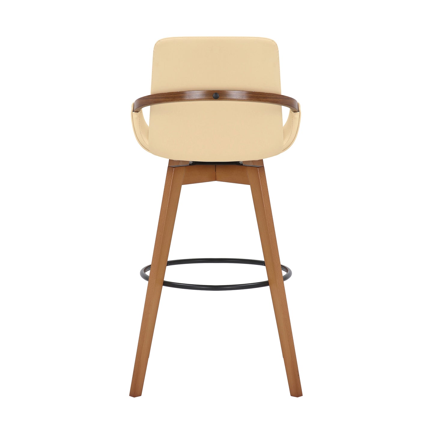 31" Cream and Black Fabric and Iron Bar Height Swivel Bar Chair-5