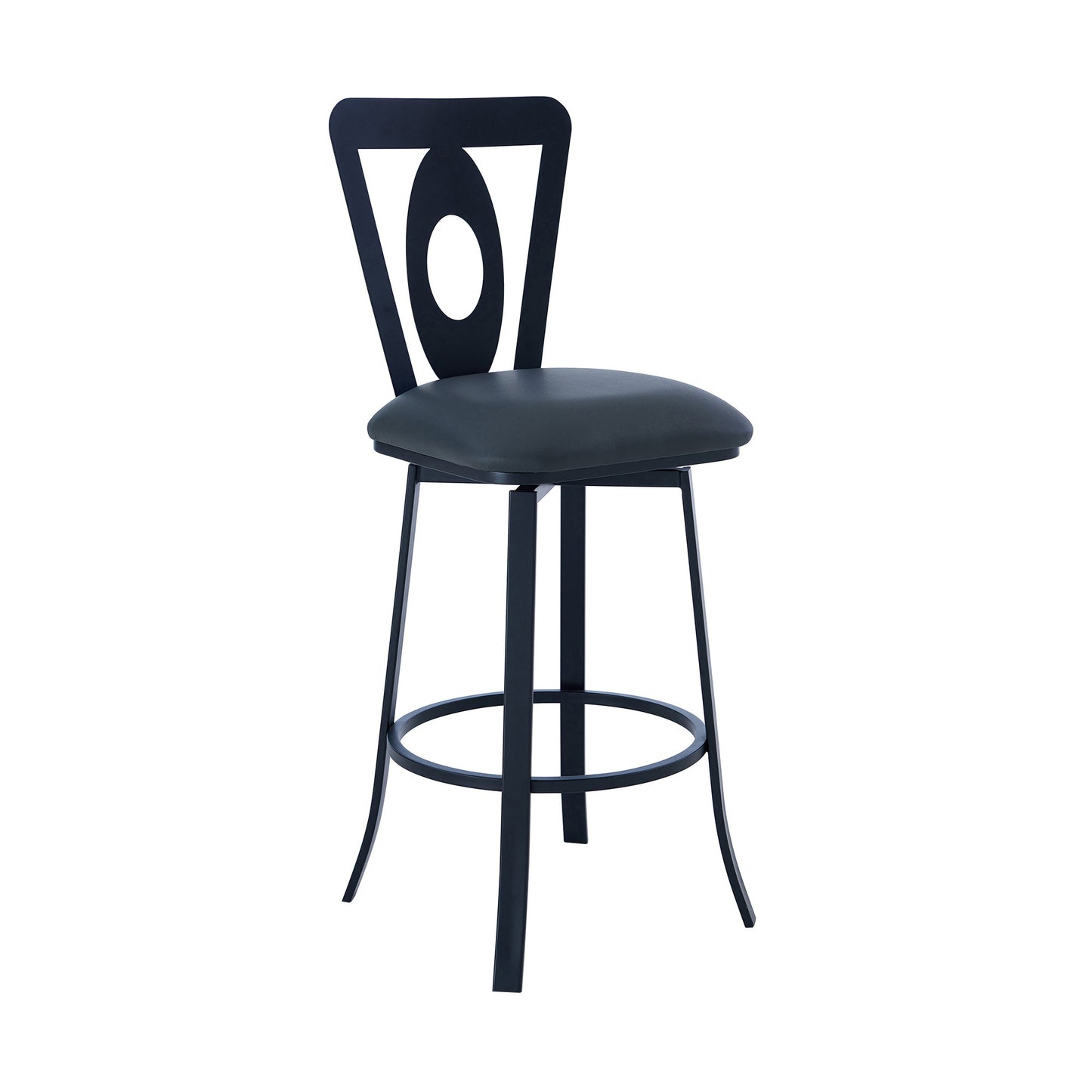 26" Gray And Black Faux Leather And Iron Swivel Counter Height Bar Chair-0
