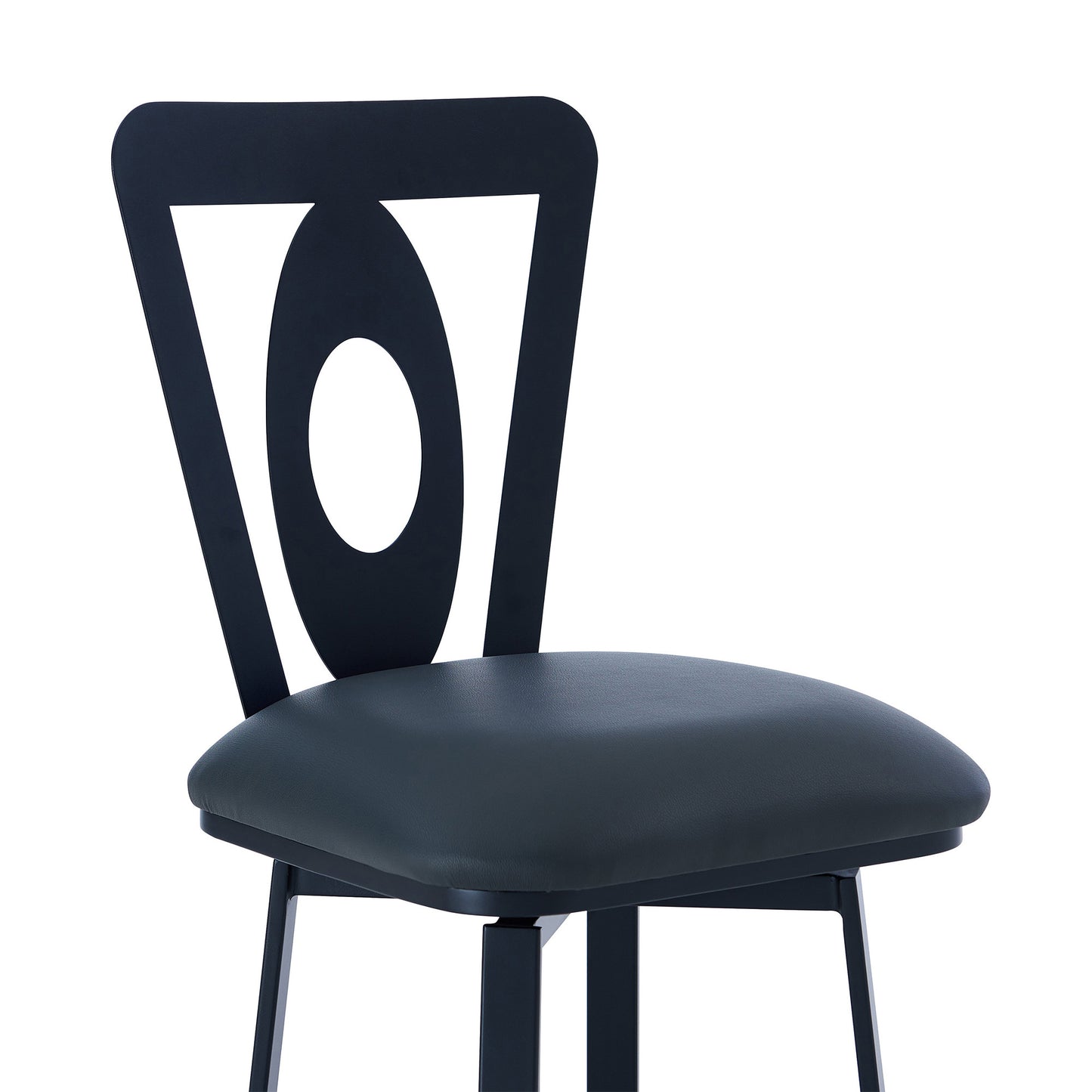 26" Gray And Black Faux Leather And Iron Swivel Counter Height Bar Chair-4