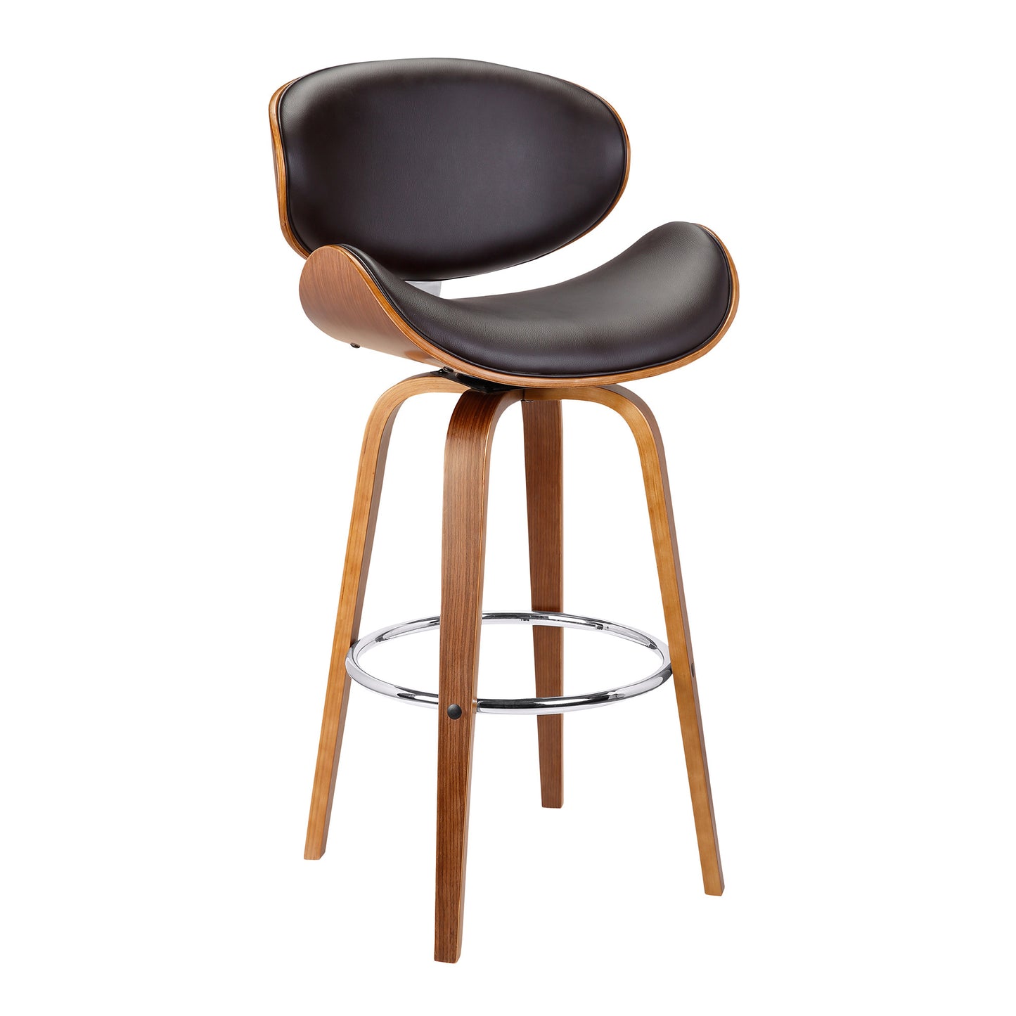 26" Brown Faux Leather And Iron Swivel Low Back Counter Height Bar Chair-0