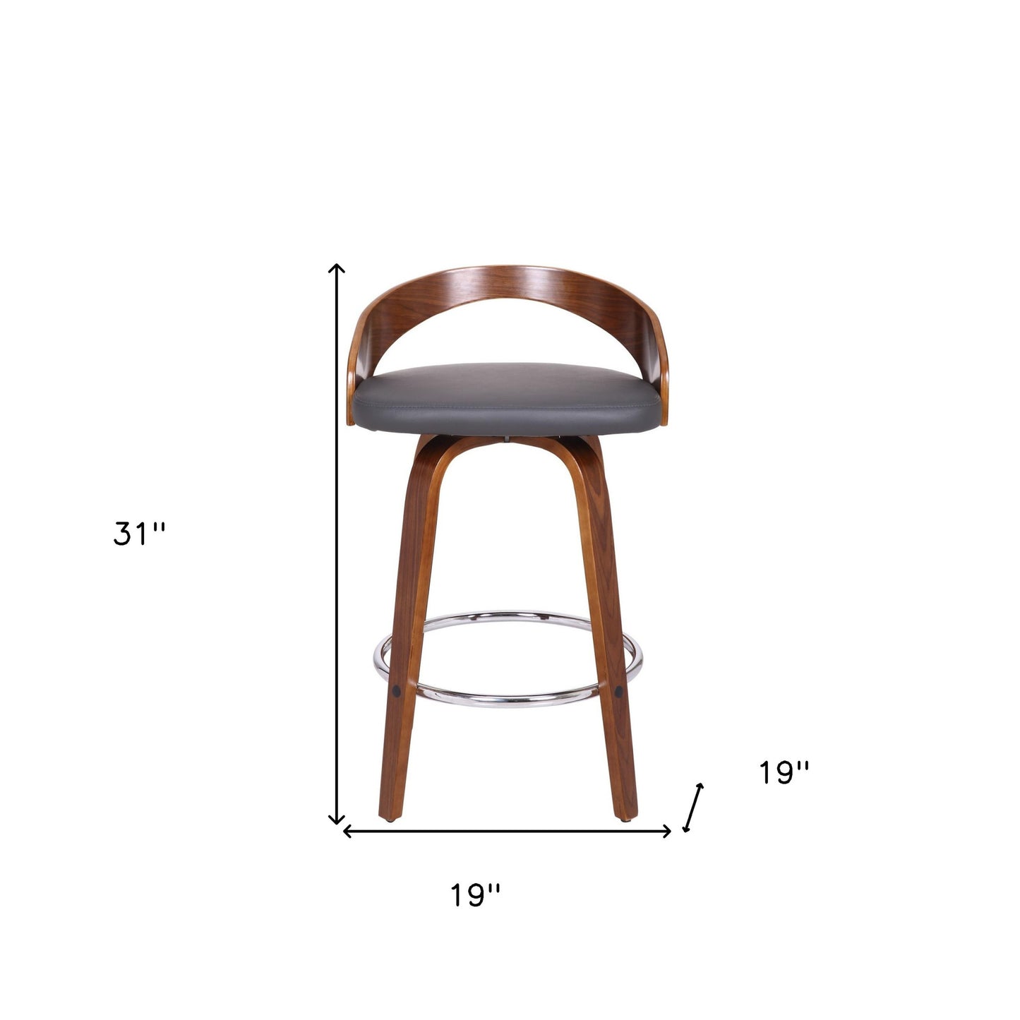 26" Gray and Brown Faux Leather and Iron Low Back Counter Height Swivel Bar Chair-7