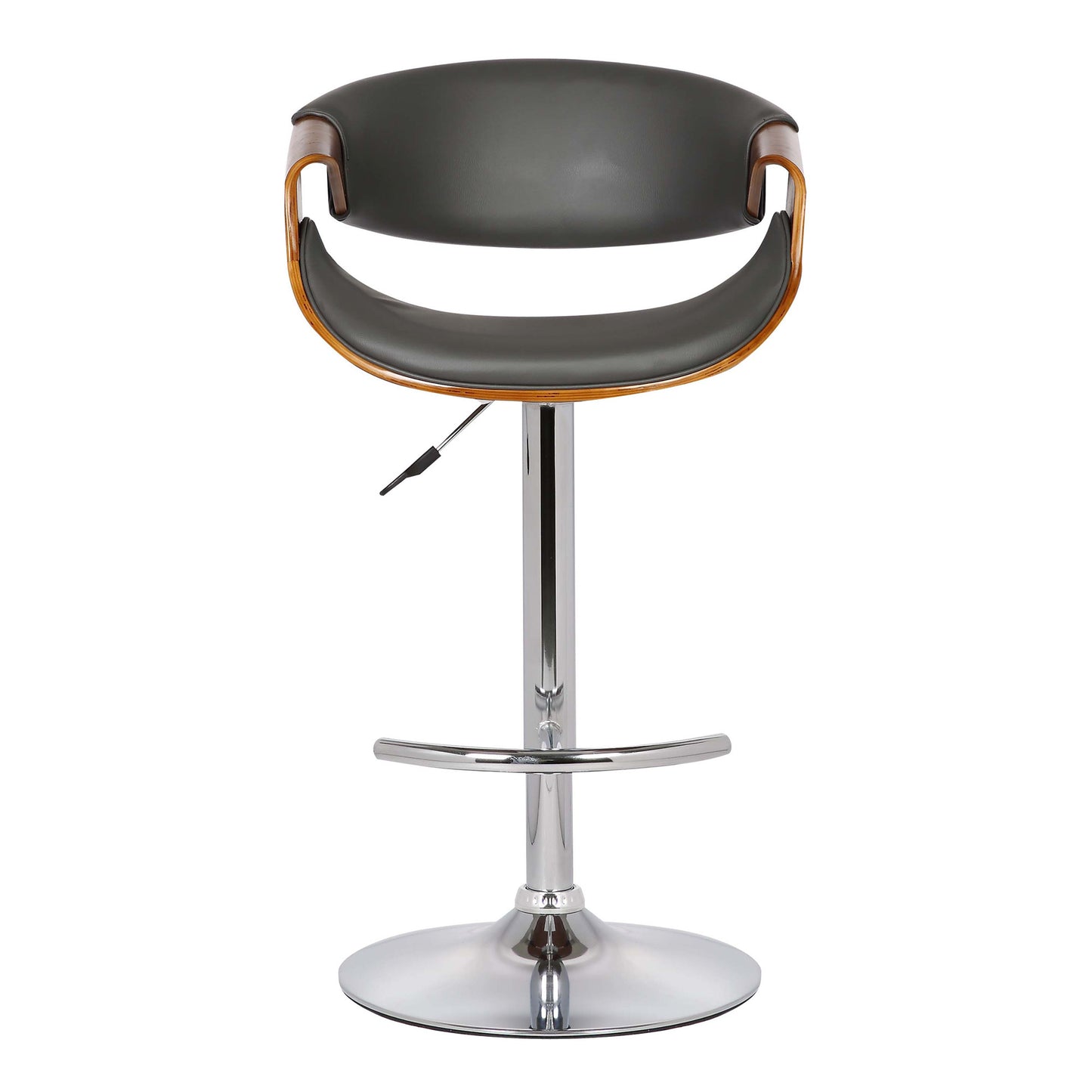 24" Gray And Silver Solid Wood Swivel Low Back Adjustable Height Bar Chair-2