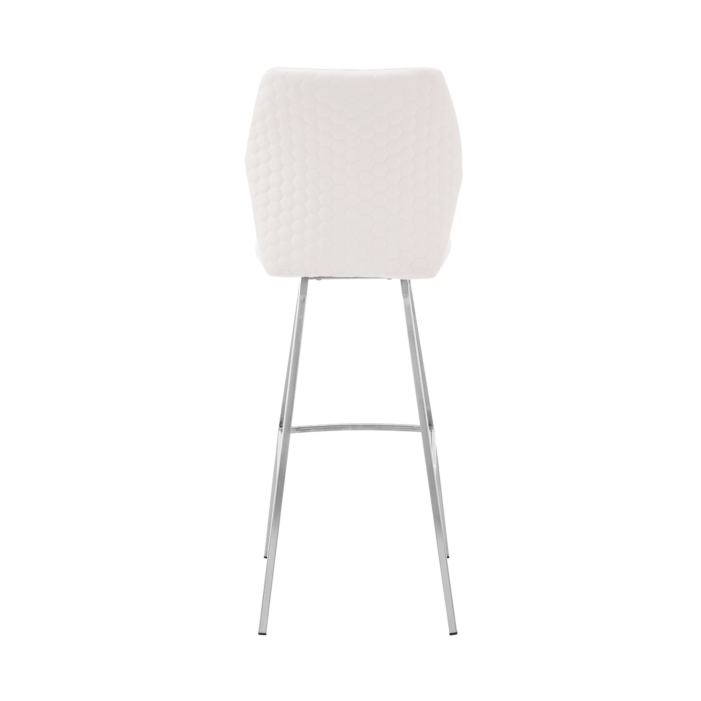 26" White And Silver Faux Leather And Iron Counter Height Bar Chair-5